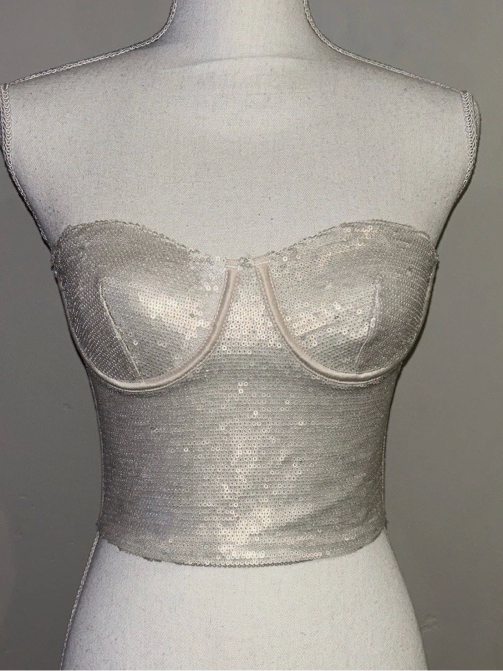 Zara Champagne Sequin Strapless Bustier Bandeau